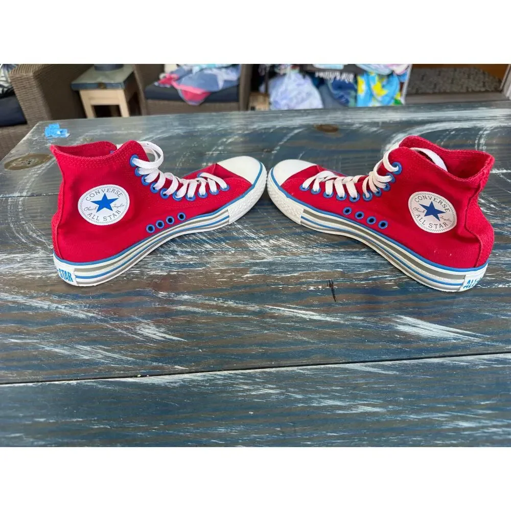 Converse Chuck Taylor All Star size KIDS 5.5/38; RED Canvas, white & Bluev